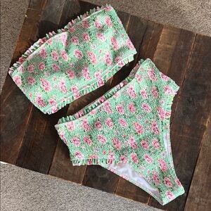 Pink and Lavender Rose Green Bikini size large